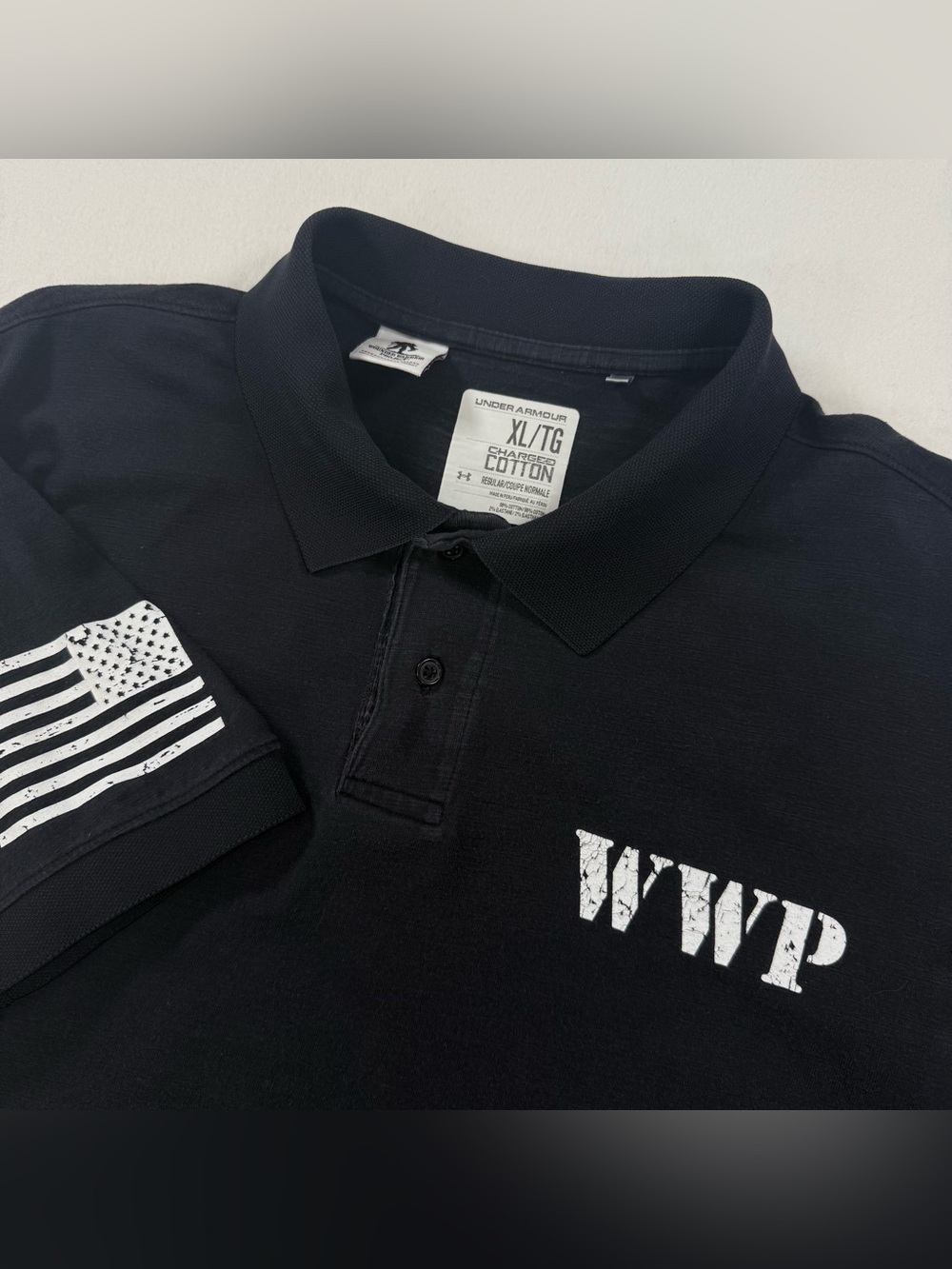 Under Armour Wounded Warrior Project Polo Mens XL Black USA Military Stretch